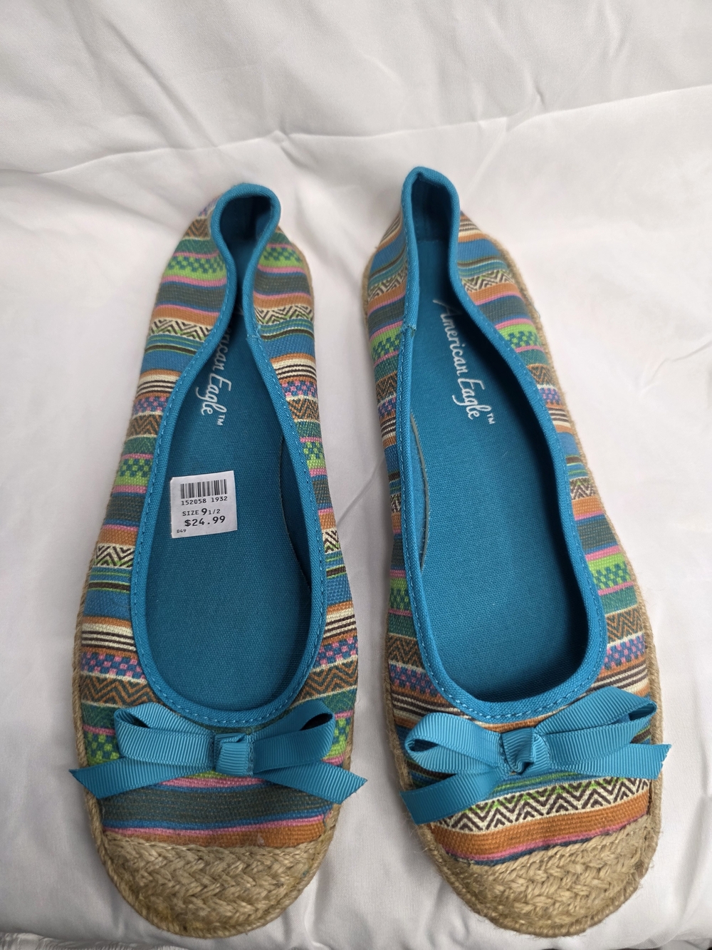 American Eagle Outfitters Turquoise Multicolor Striped Espadrille Flats Size 9.5